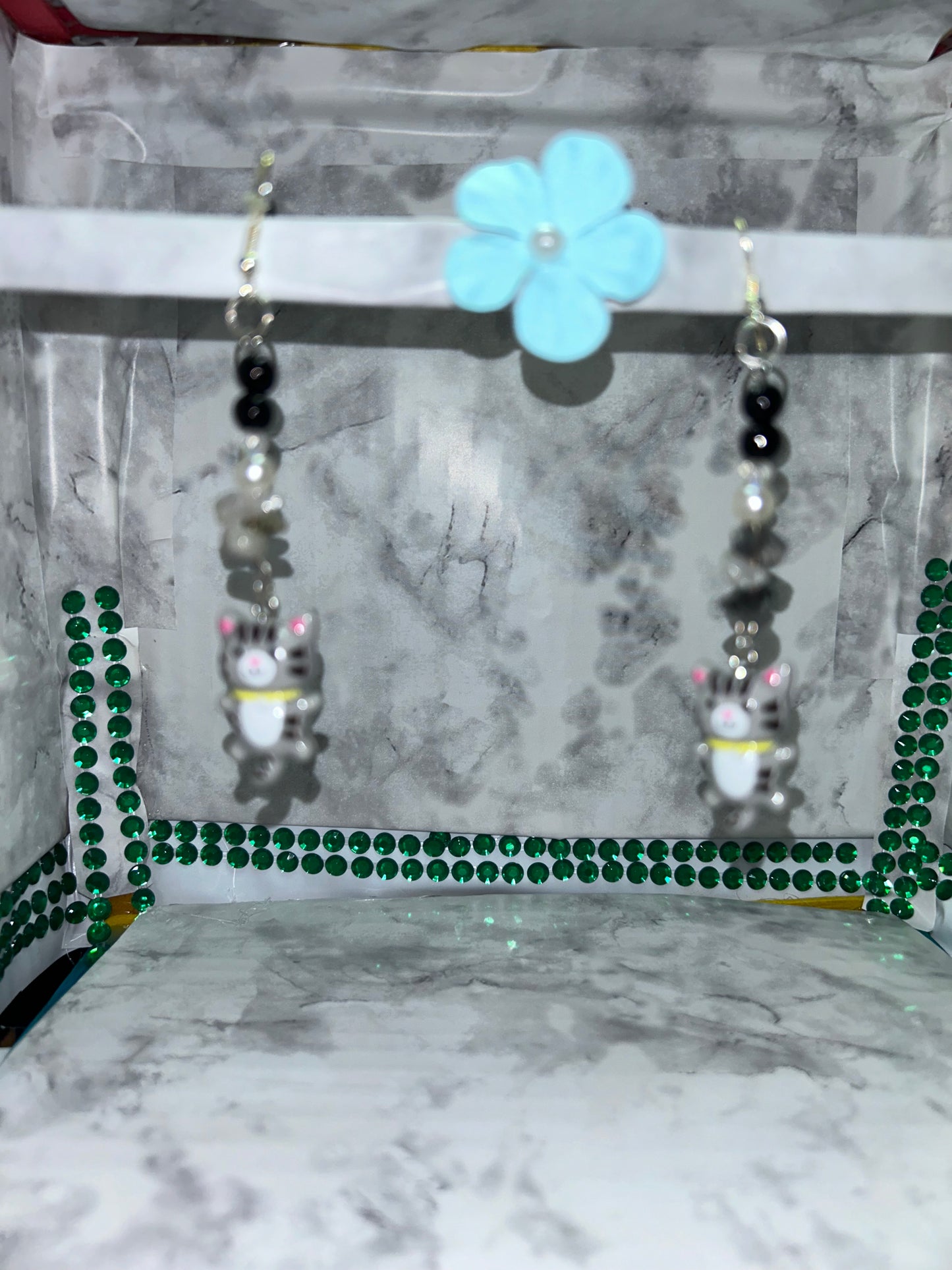 Gray striped kitty earrings