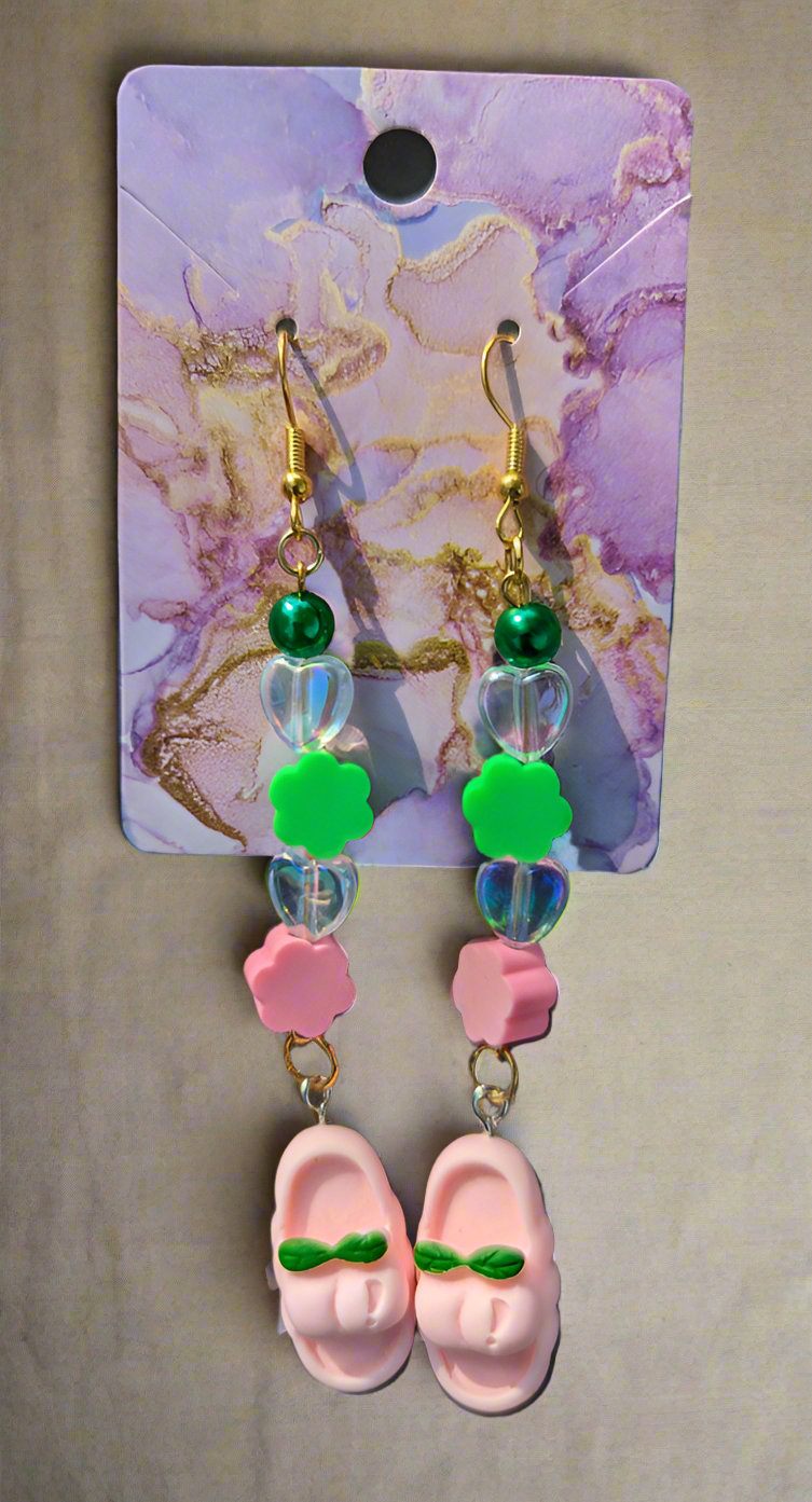 Pink and Green Slippers Earrings