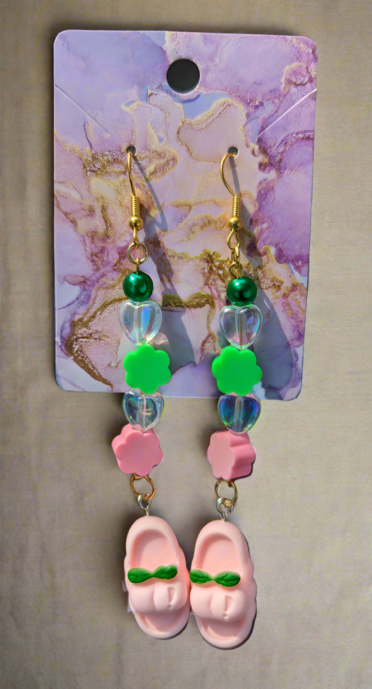 Pink and Green Slippers Earrings