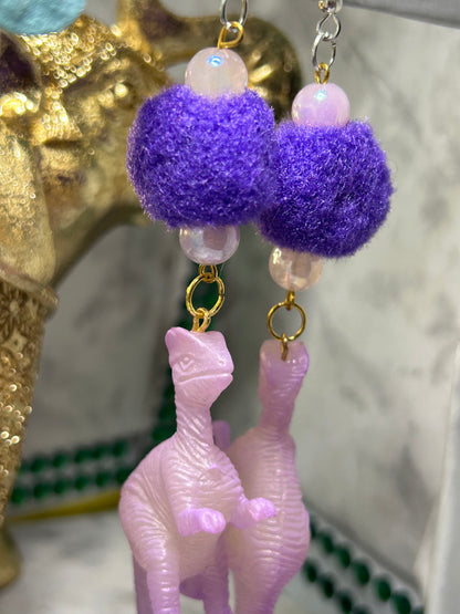 Purple Dinosaur Earrings - Glow in the dark