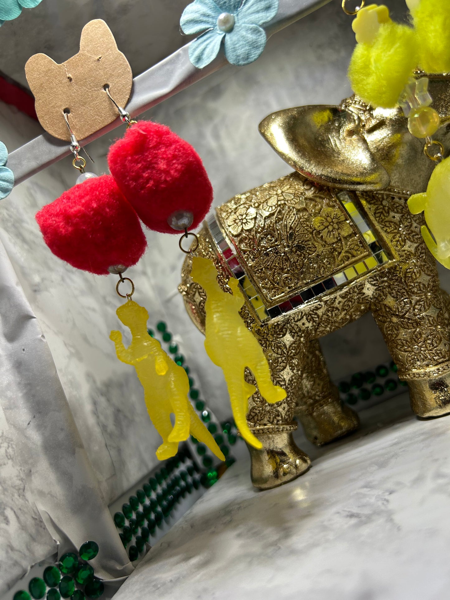 Yellow Dinosaur Earrings- Glow in the Dark