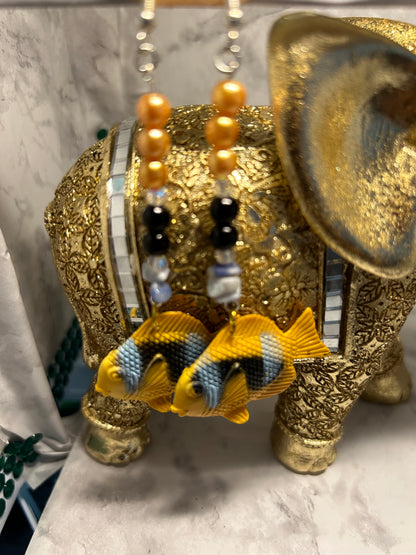Yellow, Blue, Black Fish Earrings