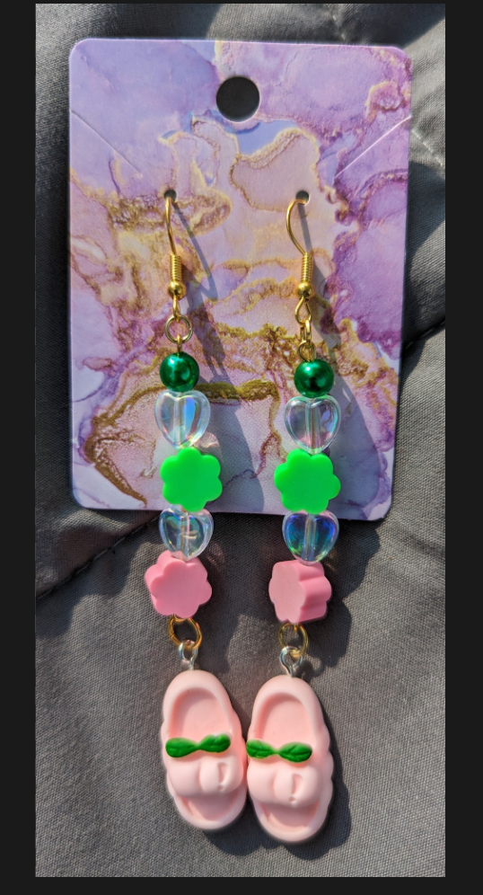 Pink and Green Slippers Earrings